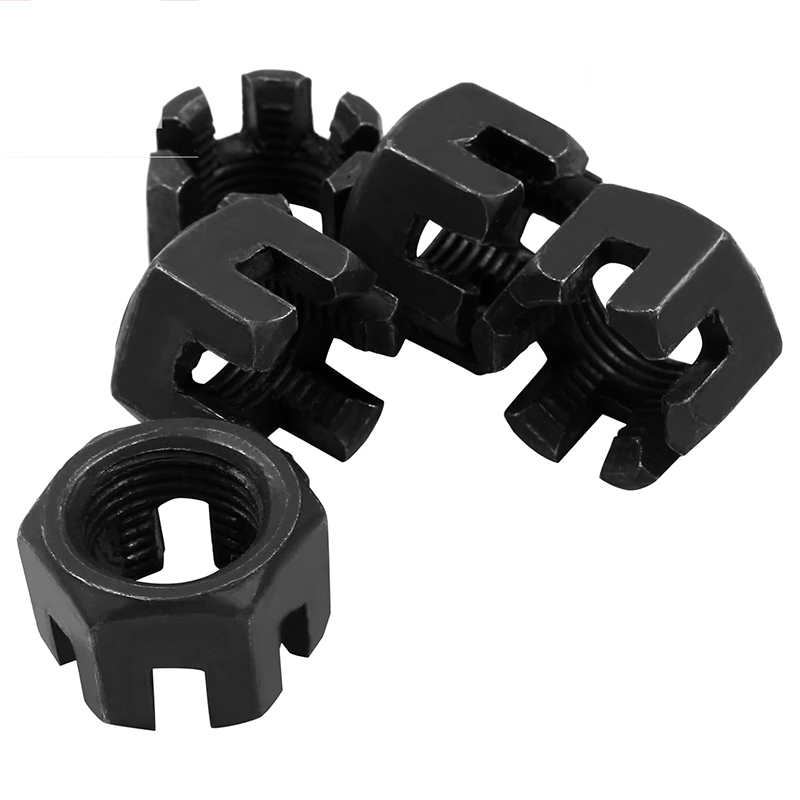 M16×1.5 Grade 4.8 Uhlíková ocel Černěný Drážkovaná hradlová matice DIN 935