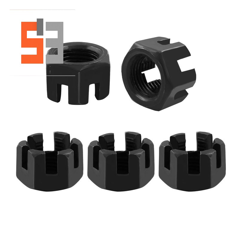 M16×1.5 Grade 4.8 Uhlíková ocel Černěný Drážkovaná hradlová matice DIN 935